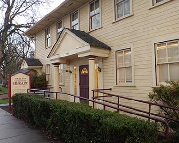 Front door of the Woodland Community Library welcomes you