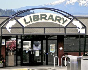 Mt. Hood peeks over the roofline of White Salmon Valley Community Library