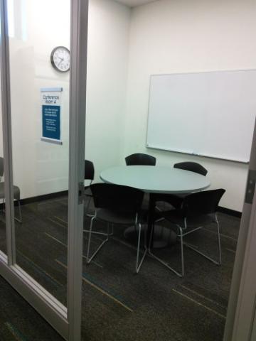 Glass-walled meeting room