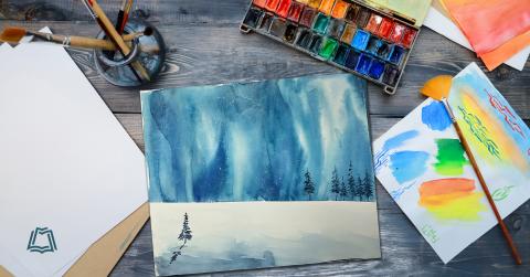Watercolor painting and supplies