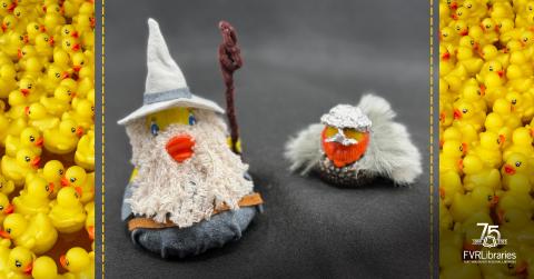 Photo of rubber ducks with cosplay outfit