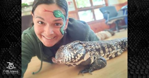 Photo of person and reptile