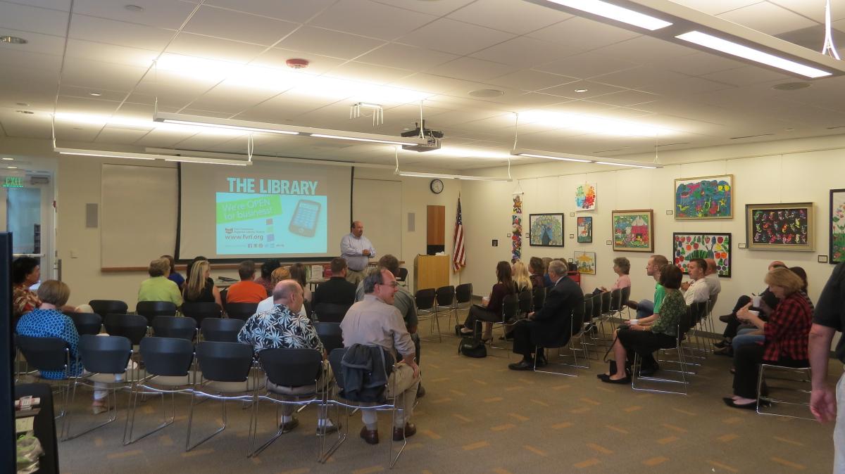 Community room in use for presentation/discussion