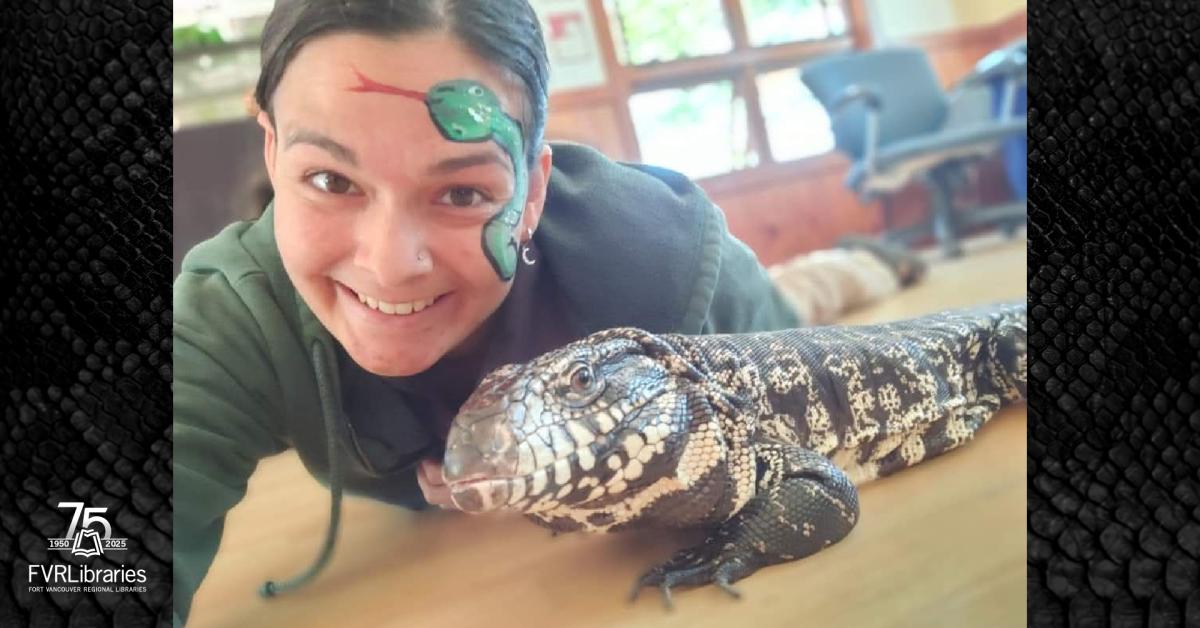 Photo of person and reptile